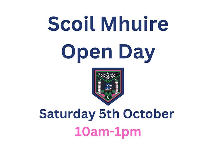 Poster advertising Scoil Mhuire Cork Open Day 5th October 2024 10am-5pm